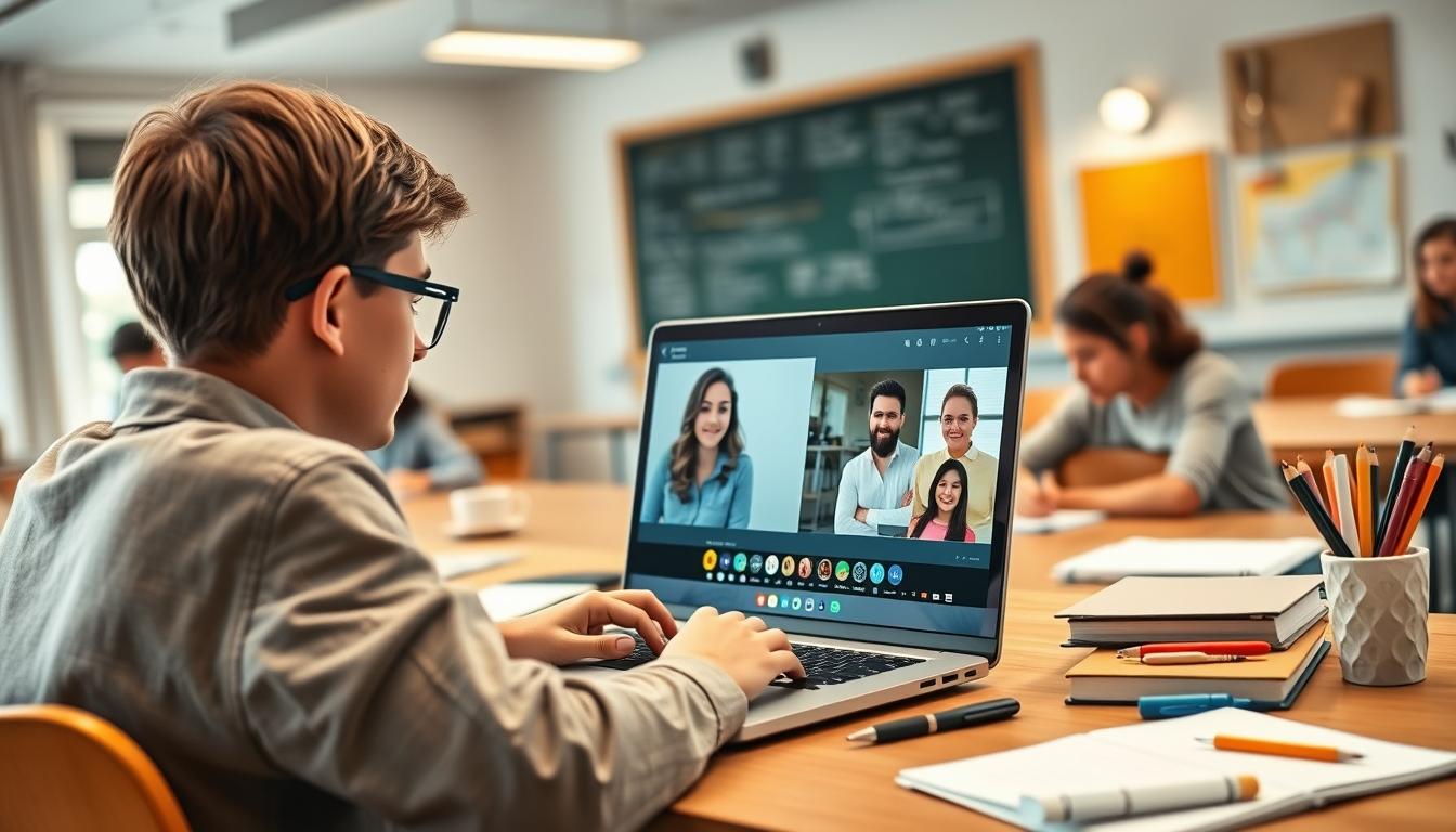 Students studying together in modern classroom